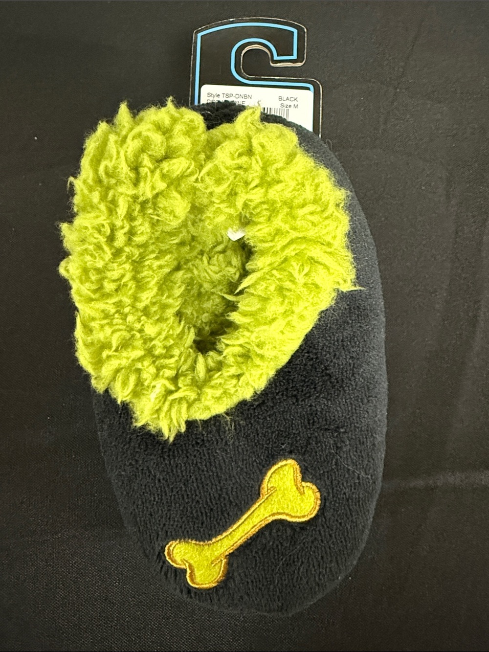 Snoozies! Toddler Black Slippers with Lime Green Faux-Fur Lining - Picture 4 of 5